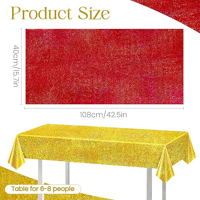 Christmas Table Cloth 40" x 108" Red, Green and Gold Holographic Laser Tablecloth Iridescence Shining Plastic Disposable Party Table Decoration For Holiday Event Birthday Party Decor Supplies