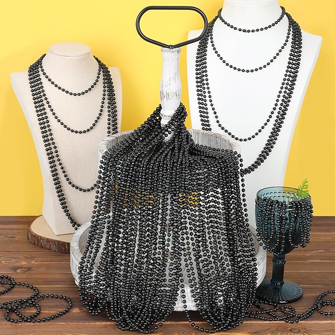 Bead Necklace, 12PCS Halloween Black Bead Necklaces Stuff Accessories, 33" Mardi Gras Beads Necklace Costume, Festival Parade Throw Accessory Sets for Halloween Party Events Supplies Decor