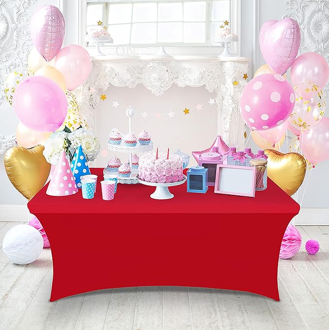Utopia Kitchen Spandex Tablecloth 2 Pack [4FT, Red] Tight, Fitted, Washable and Wrinkle Resistant Stretch Table Cloth Rectangle Cover for Trade Show, Weddings & Parties [48Lx30Wx30H Inch]