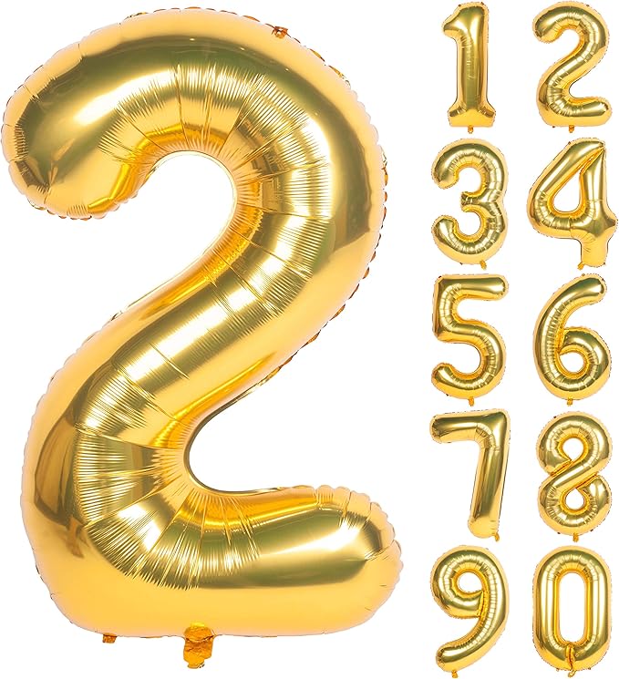 40 Inch Large Gold Number Balloons 2 Aluminum Foil Mylar Big Number Balloons 0-9 Suitable for Gold Birthday Parties, Weddings and Anniversary Photography