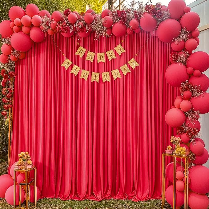 8x10FT Red Backdrop Curtains for Wedding Parties, Wrinkle Free Polyester Photography Backdrop Drapes for Birthday Baby Shower New Year Valentines Stage Background Stand Decorations 4x10ft,2 Panels