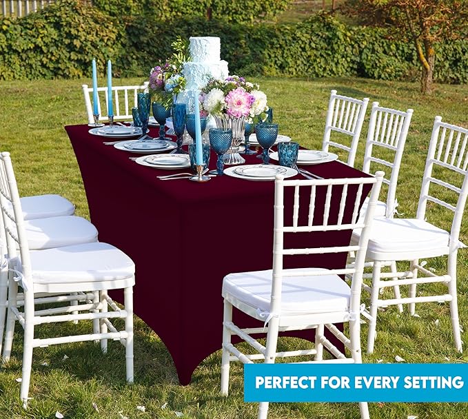 Utopia Kitchen Spandex Tablecloth 2 Pack [6FT, Burgundy] Tight, Fitted, Washable and Wrinkle Resistant Stretch Table Cloth Rectangle Cover for Trade Show, Weddings & Parties [72Lx30Wx30H Inch]
