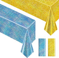 Sparkling Holographic Laser Tablecloth - Shimmering, Waterproof, Easy to Clean - Ideal for Bachelorette, Birthday, Wedding, and Anniversary Party Decorations (Light Blue & Gold, 2)