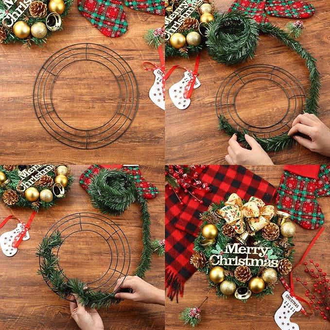 Patelai 12 Pieces 16 Inch Pieces Metal Wreath Frame Dark Green Wire Round Wreath Rings Wire Garland Frame for Home Easter Party Decor DIY Crafts Supplies