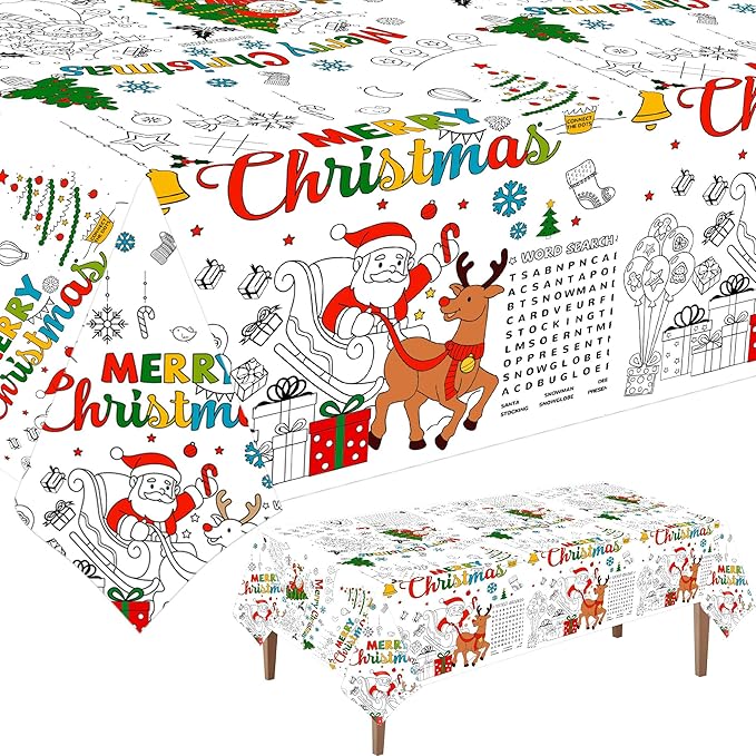 Large Christmas Coloring Tablecloth,54 x 108 Inches Xmas Giant Coloring Poster Paper Tablecloth for Party Decorations Home Activity Supplies