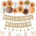 Kriyokiaa Boho Baby Shower Decorations 15 Pcs Gender Neutral Baby Shower Decorations Elegant Earth Tones Paper Pompoms and Lanterns with Welcome Baby Banner for Boy Girl