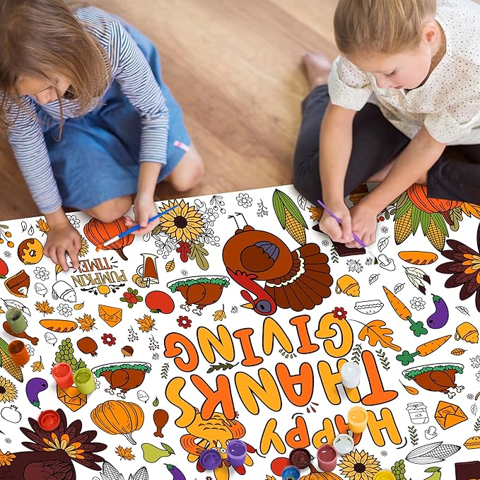 OHOME Thanksgiving Giant Coloring Poster/Tablecloth-Thanksgiving Crafts for Kids-30 x 72 Inches Jumbo Paper Coloring Banner Games Activities Essentials for Kids Gifts - Thanks Giving Decorations Decor