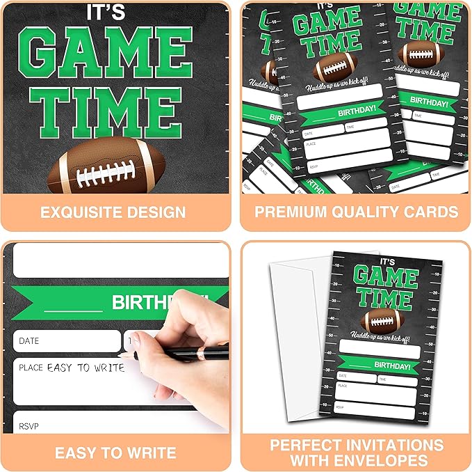 Birthday Invitations, 4"x6" Football Birthday Party Invitations with Envelopes for Football Party Decorations Supplies(20 Pieces)-C28