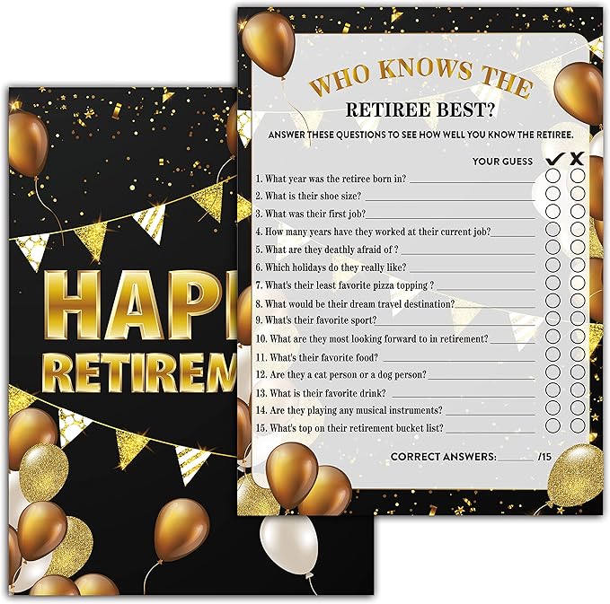 Retirement Party Games - Who Knows The Retiree Best Retirement Games - 30 Game Cards – Retirement Party Favors Supplies Decorations (01)