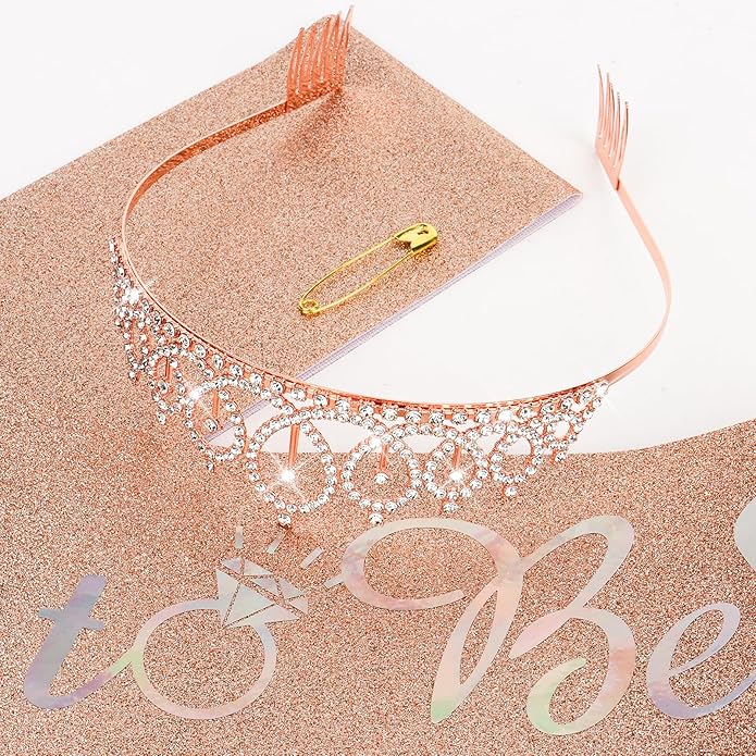 CIEHER Bride To Be Sash and Bride Crown for Bridal Shower Decorations, Bride Tiara, Cute Bridal Shower Gift for Bride, Engagement Party, Bachelorette Decorations