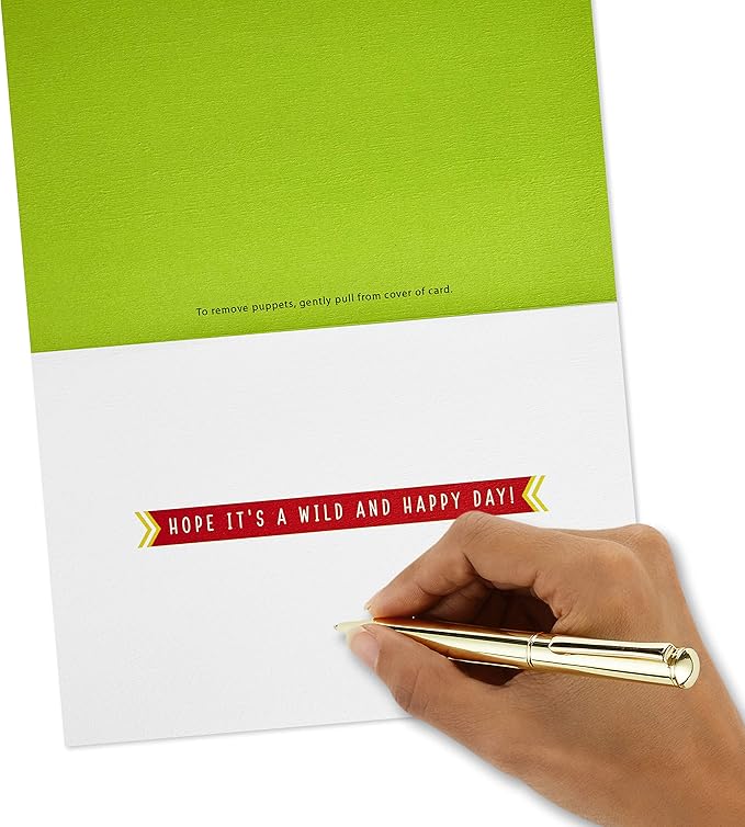 Hallmark Signature Birthday Card with Removable Finger Puppets for Kids (Jungle Animals)