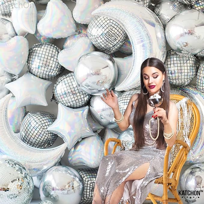 KatchOn, Silver Disco Ball Balloons - 22 Inch, Pack of 12 | Shiny Disco Ball for Disco Party Decorations | 4D Sphere Disco Balloons for Disco Bachelorette Party Decoration, Graduation Decorations 2026