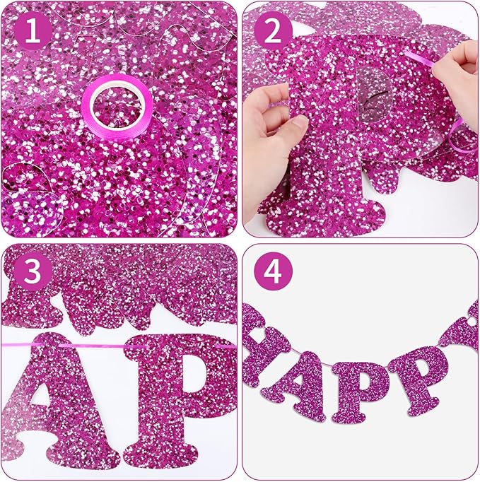 Glitter Purple Happy Birthday Banner Birthday Party Decorations Sign Garland Bunting Banner for Wall Decor Party Background for Kids Boys Girls Adults