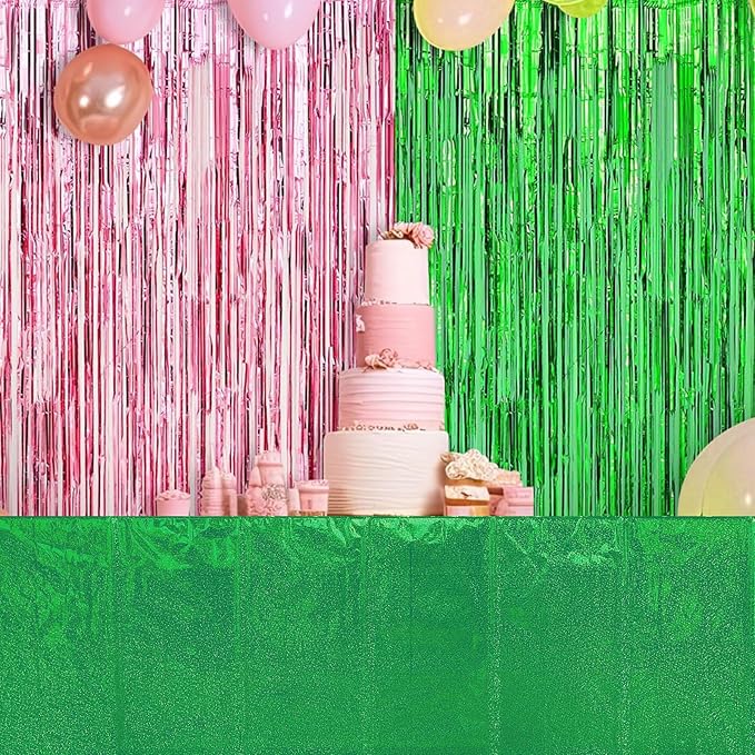 4 Pcs Iridescent Pink and Green Tablecloth Party Decorations, Holographic Foil Plastic Table Cloths for Rectangle Tables, Disposable Green and Pink Table Cover for Witch Theme Birthday Party Supplies