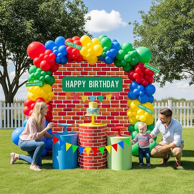 Sesame Friends Birthday Party Supplies Party Decorations Set Include Banner Backdrop red blue Balloon Garland Arch Kit stickerfor Boys Girls Sesame Theme Party kid birthday supplies