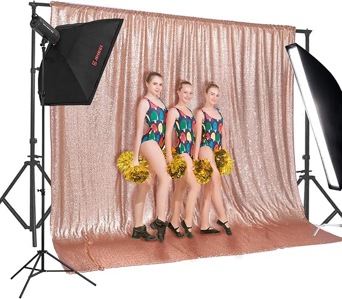 PartyDelight Rose Gold Sequin Backdrop 20x10ft - High Density 3mm Shimmer Sequin Background with 4-Inch Rod Pocket, Sparkly Photography Curtain for Stage, Gala, Wedding & Large Event Decor