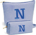 Initial Travel Toiletry Bag for Women - Travel Essentials, Personalized Travel Makeup Bag Small Cosmetic Make up Bag Cute Stuff Birthday Gifts for Women Mom Girlfriend Teacher, Blue Letter N