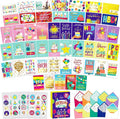 Decorably 50 Pack Foiled & Glittery 6x4in Assorted Adult & Kids Happy Birthday Cards Bulk with Envelopes & Stickers, 50 Unique Designs for Family, Friends & Loved Ones, Printed Message - Gifting