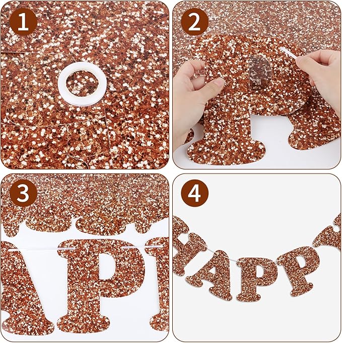 Glitter Brown Happy Birthday Banner Birthday Party Decorations Sign Garland Bunting Banner for Wall Decor Party Background for Kids Boys Girls Adults