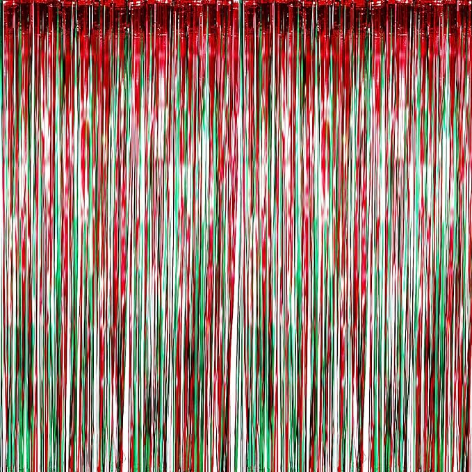 Sumind 4 Pack Foil Curtains Metallic Fringe Shimmer Curtain for Birthday Wedding Party Christmas Decorations (Red and Green)