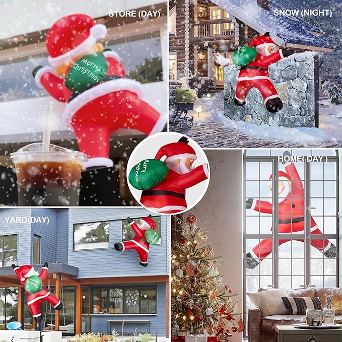 6FT Christmas Inflatables Outdoor Decorations Joy Hanging Santa Claus Gift Bag, Very Bright LED Lights Blow Up Giant Christmas Decor for Indoor Yard Outside Fall Vacation Holiday Party Lawn