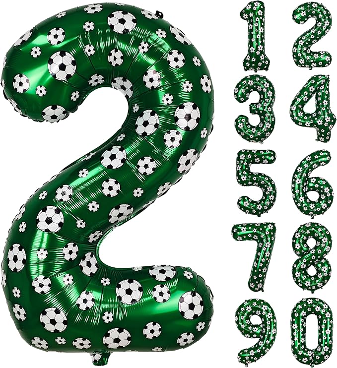40 Inch Soccer Number 2 Balloons Large Foil Balloon Number 2 Birthday Deco World Cup Sports Soccer Theme Decoration For Soccer Party And Boy'S 2 th Birthday