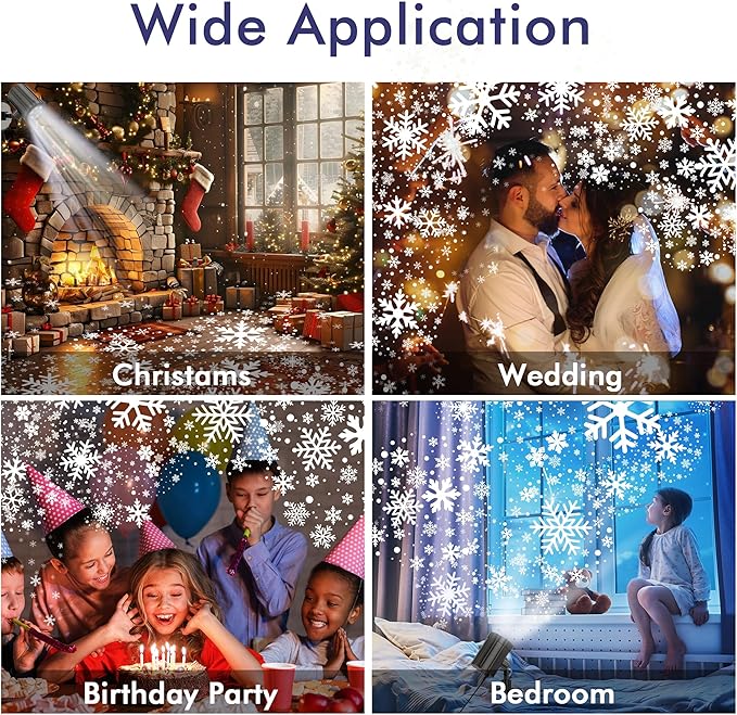 Christmas Projector Lights Outdoor, GUSODOR Dynamic Snowflake Projector IP65 Waterproof Snow Projection Lights for Indoor Outdoor Christmas Decoration, Holiday, Wedding, Yard Decor