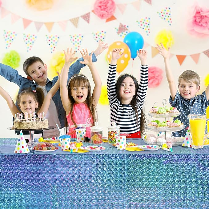 8 Pack Iridescence Plastic Tablecloths Shiny Disposable Laser Rectangle Table Covers Holographic Foil Tablecloth Iridescent Party Decoration Birthday Bridal Wedding Christmas 54" x 108" (Blue)