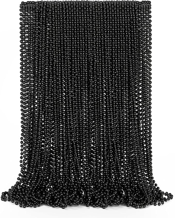 Bead Necklace, 12PCS Halloween Black Bead Necklaces Stuff Accessories, 33" Mardi Gras Beads Necklace Costume, Festival Parade Throw Accessory Sets for Halloween Party Events Supplies Decor