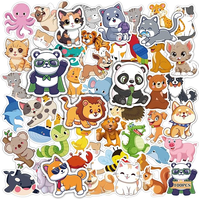 OHOME 100 PCS Water Bottle Stickers for Kids,Cute Animal Aesthetic Sticker Pack - Waterproof Vinyl Kawaii Stickers for Girls Boy Classroom Prizes,Party Favors for Scrapbook, Laptops, Journal,Birthday