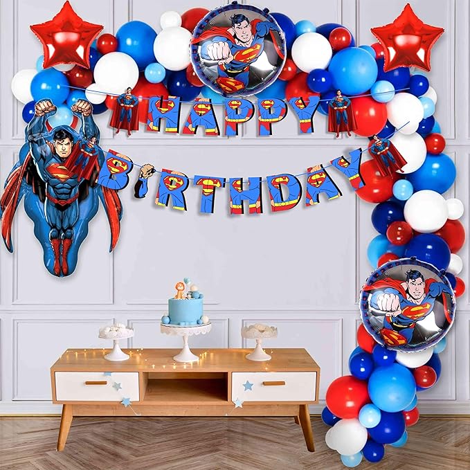Suprmn Happy Birthday Banner – Superhero Themed Birthday Party Decoration – Durable, Reusable, and Easy to Hang Banner for Birthday Parties – Perfect Party Supplies for Boys and Girls Celebration