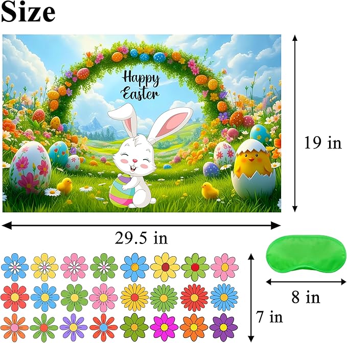 Pin The Flower on The Bunny Easter Games Easter Party Games Easter Rabbit Game with Reusable Stickers Egg Hunt Activities Party Favors Supplies