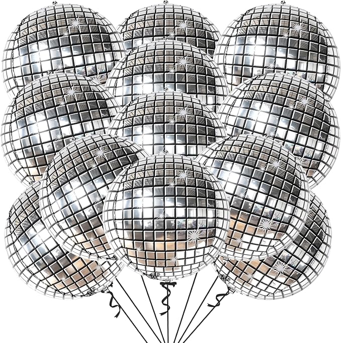 KatchOn, Silver Disco Ball Balloons - 22 Inch, Pack of 12 | Shiny Disco Ball for Disco Party Decorations | 4D Sphere Disco Balloons for Disco Bachelorette Party Decoration, Graduation Decorations 2026