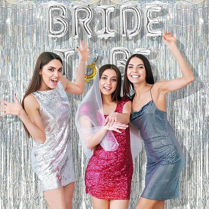 BRAVESHINE Silver Streamers Party Backdrop - 2Pcs 3.2x8.2ft Tinsel Foil Fringe Curtain for Birthday/Graduation/Prom/Bachelorette/Anniversary/Engagement/Bridal Shower/Dance Ball/Snowflake Decorations