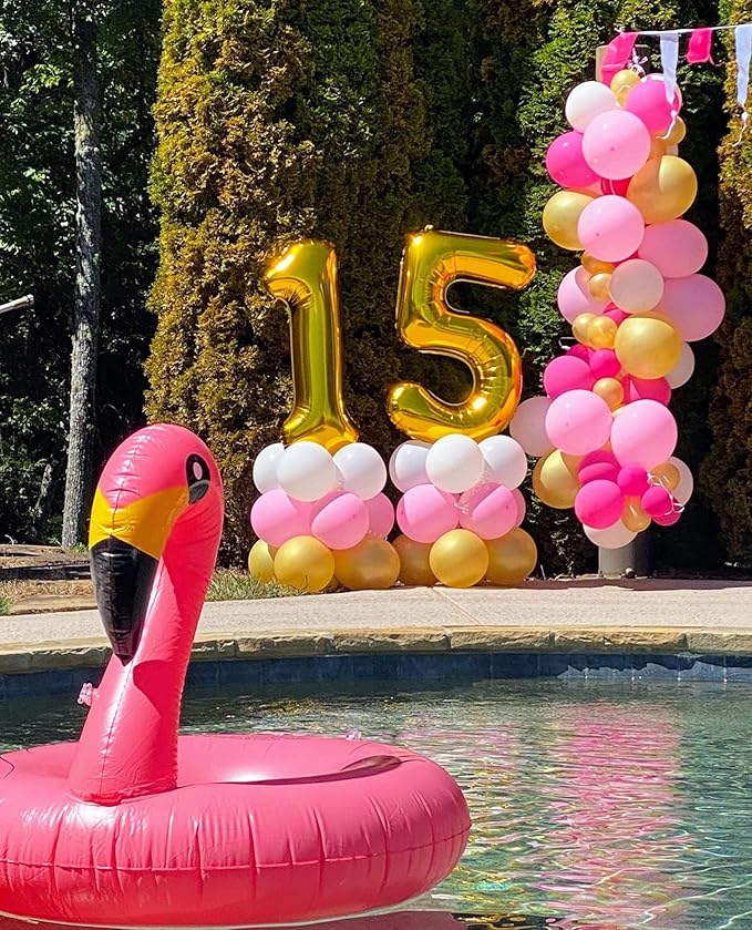 Gold Number 15 Balloon 40 inch, 15 Number Balloons, 15th Gold Birthday Decorations, 15 Year Old Girls Boys Golden Party Supplies