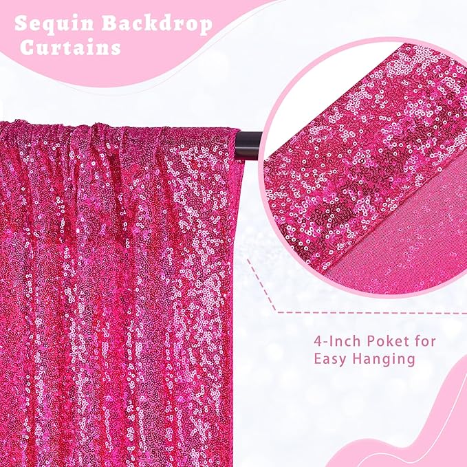 B-COOL Sequin Backdrop Fuchsia Backdrop Curtains 4 Panels 2ft x 8ft Hot Pink Sparkly Backdrop Fabric for Birthday Sweetheart Party Birthday Wedding Drapes