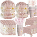 APOWBLS Retirement Decorations For Women, Rose Gold Happy Retirement Party Decorations Supplies Tableware, Paper Plate, Cup, Napkin, Tablecloth, Cutlery, Serve 24