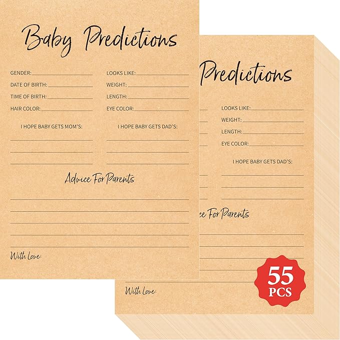 55PCS Baby Predictions and Advice Cards, Double Sided Baby Shower Decorations Cards Wishes to Baby for Parents