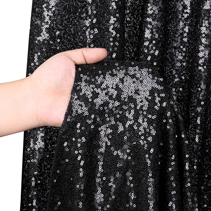 B-COOL Black Sequin Backdrop Curtains 2 Packs 5ftx8ft Sparkle Backdrop Fabric Glitter Photography Drapes for Stage Party Ceremony Birthday Decoration