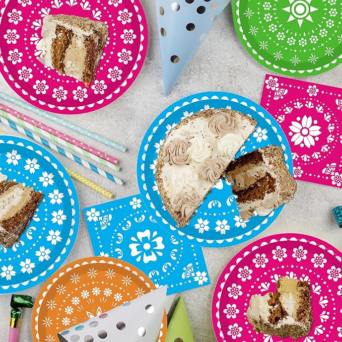 120PCS Mexican Fiesta Plates and Napkins Party Supplies, Cinco De Mayo Party Decorations Tableware Set for Mexico Taco Carnival Colorful Carnival Birthday Pinata Platters Dance Party Serves 20