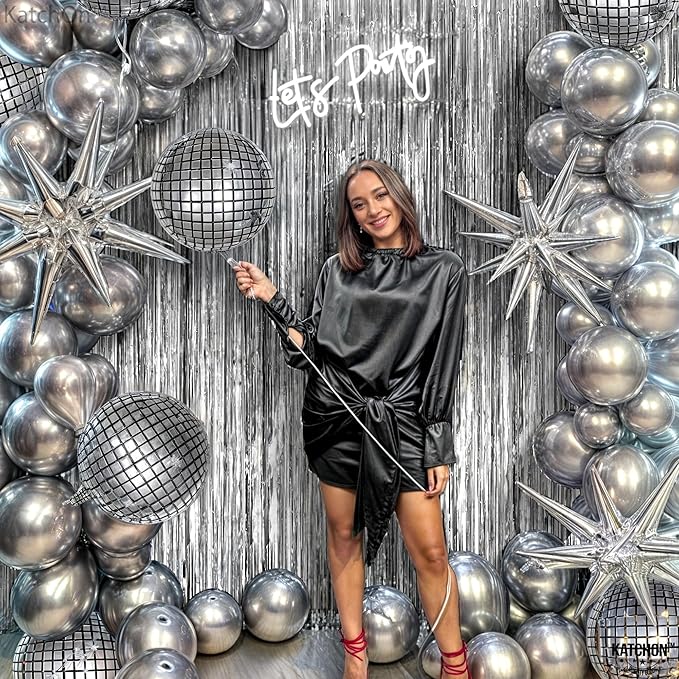 KatchOn, Silver Foil Fringe Curtain - Pack of 2 | Streamers Backdrop for Disco Birthday Decorations | Silver Fringe Backdrop for Graduation Decorations 2026 | Bachelorette Party Decoration