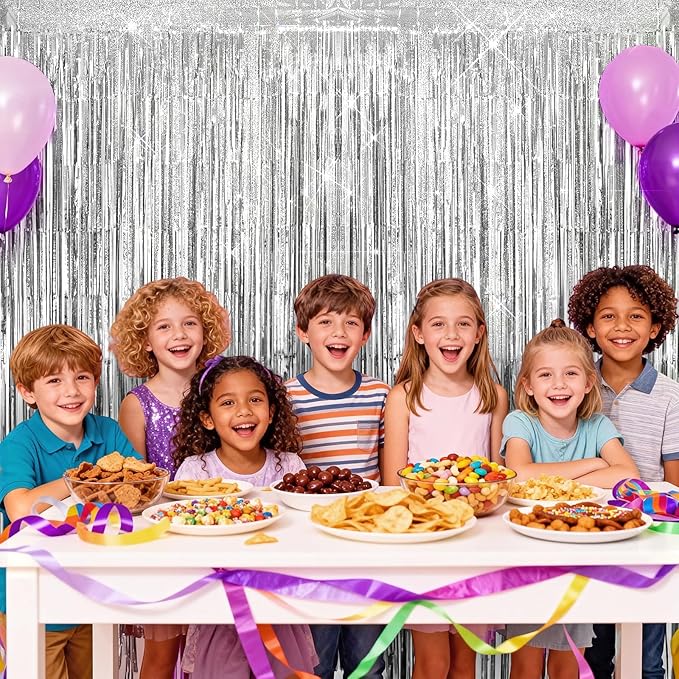 2 Pack Shiny Silver Foil Fringe Curtains | Party Streamers & Photo Booth Backdrop for Birthday, Wedding, Baby Shower, Bachelorette, Graduation & Christmas
