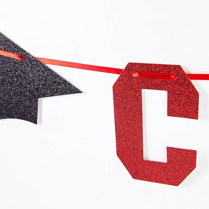 Gexolenu Red Class of 2025 Graduation Theme Party Decoration Banner, Congrats Grad Banner, Black Glitter Graduation Banner, 2026 Black Congratulations Grad Party Decorations