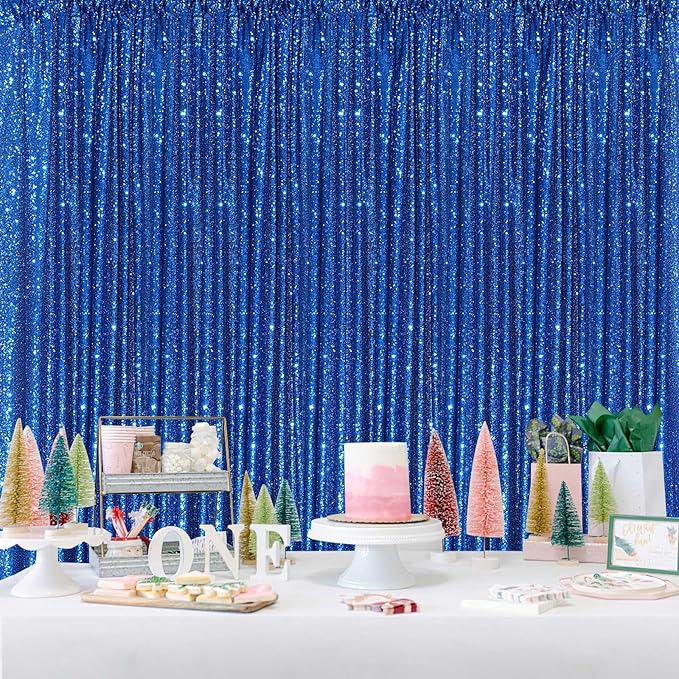 Royal Blue Curtain Panels Sequin Backdrop 6 Pieces 2ftx8ft Sparkly Curtain for Birthday Bridal Shower Theme Decorations