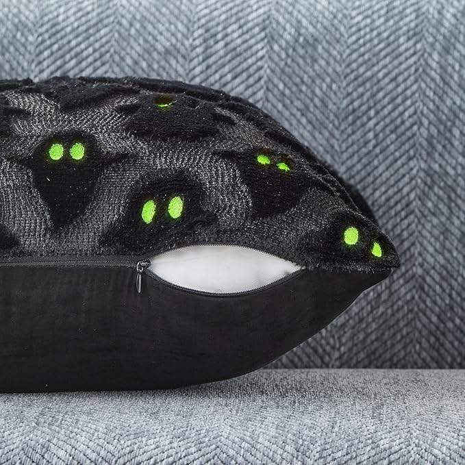 DFXSZ Halloween Pillow Covers 18x18 inch Set of 2 Black Ghost Throw Pillow Cases Soft Plush Faux Fur Wool Couch Cushion Case for Chair Sofa Bedroom Living Room Home Decor PTK03F18