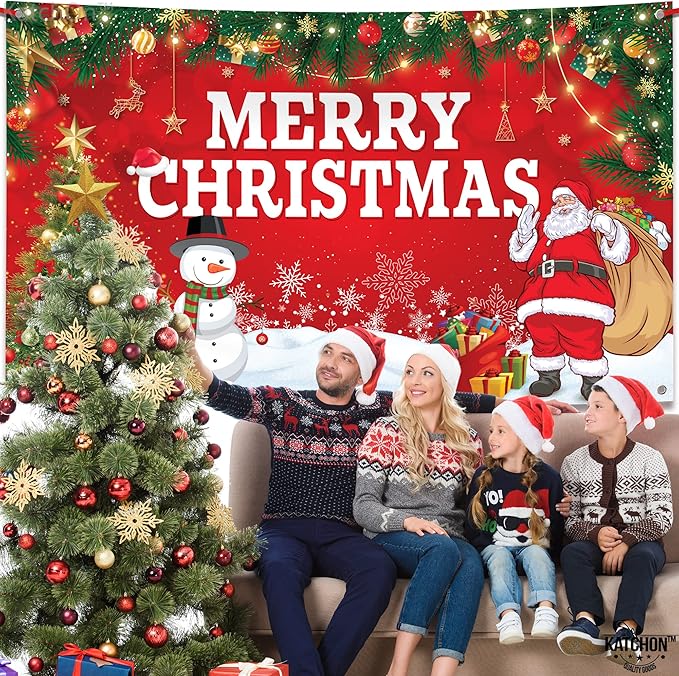 KatchOn, Merry Christmas Banner for Christmas Decorations - XtraLarge, 72x44 Inch | Xmas Backdrop for Holiday Party Decorations
