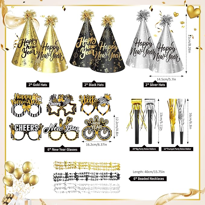 2026 New Years Eve Party Hats Kit - Happy New Years Paper Hats Eve Party Supplies for Adults Celebration Decoration