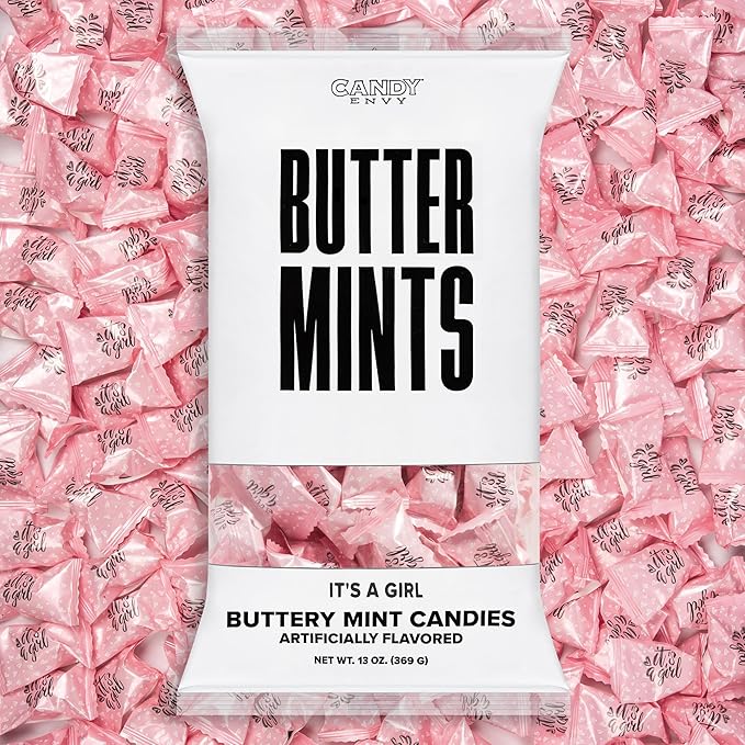 Candy Envy - It's A Girl Buttermints - 13 oz. Bag - 100 Individually Wrapped Candy Mints - Baby Shower Party Favors