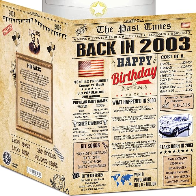 23rd Birthday Card for Women Men - Back In 2003 Newspaper - 23 rd Happy BIRTHDAY card - 23 birthday gift for Her Him - JUMBO size - 23rd birthday decorations Dad Mom - Best gifts for 23 year old