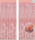 BRAVESHINE Rose Gold Metallic Tinsel Backdrop - 2Pcs 3.2x8.2ft Tinsel Foil Fringe Curtains Photo Booth Streamers for Valentines 21-st Birthdays Bachelorette Engagement Bridal Shower Party Decorations